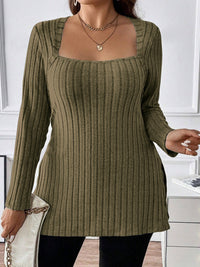 Thumbnail for Plus Size Square Neck Long Sleeve Top