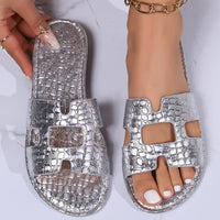 Thumbnail for Crocodile Pattern Open-Toe PU Leather Sandals