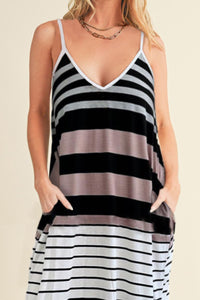 Thumbnail for Pocketed Striped V-Neck Sleeveless Cami Dress