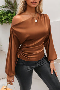 Thumbnail for Drawstring One Shoulder Long Sleeve Blouse