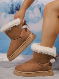 Thumbnail for Faux Fur Suede Round Toe Boots