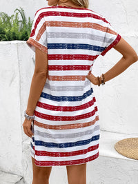 Thumbnail for Striped V-Neck Short Sleeve Dress