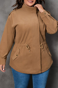 Thumbnail for Plus Size Zipper and Snap Down Drawstring Jacket