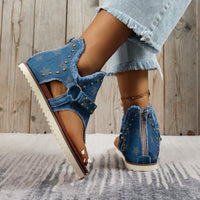 Thumbnail for Studded Raw Hem Flat Sandals