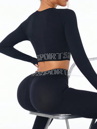 Thumbnail for Letter Print Round Neck Long Sleeve Top and Leggings Active Set