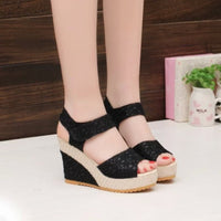 Thumbnail for Lace Detail Open Toe High Heel Sandals