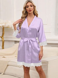 Thumbnail for Tied Lace Detail Three-Quarter Sleeve Lounge Nightgown