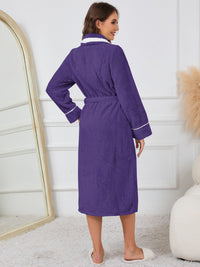 Thumbnail for Contrast Trim Tie Waist Lounge Nightgown with Pockets