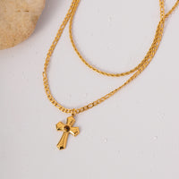 Thumbnail for 18K Gold-Plated Double Layered Cross Necklace