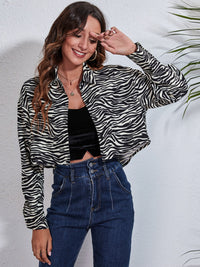 Thumbnail for Zebra Print Button Up Collared Neck Cropped Jacket