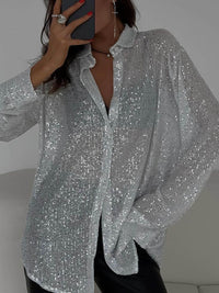 Thumbnail for Sequin Button Up Long Sleeve Shirt