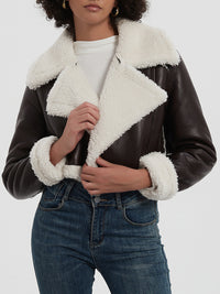 Thumbnail for Collared Neck Long Sleeve Plush Cropped Jacket