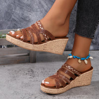 Thumbnail for PU Leather Crisscross Wedge Sandals