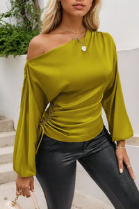 Thumbnail for Drawstring One Shoulder Long Sleeve Blouse