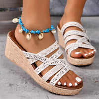 Thumbnail for PU Leather Crisscross Wedge Sandals