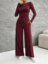 Thumbnail for Devine Long Sleeve Top and Wide Leg Pants Set