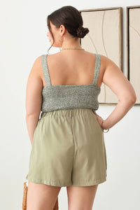 Thumbnail for Zenobia Plus Size Half Elastic Waist Shorts with Pockets