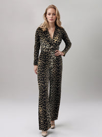 Thumbnail for Full Size Leopard Tie Waist Long Sleeve Jumpsuit Plus Size