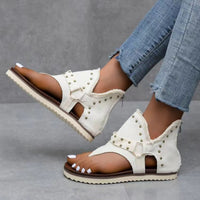 Thumbnail for Studded Raw Hem Flat Sandals