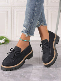 Thumbnail for PU Leather Bow Platform Loafers