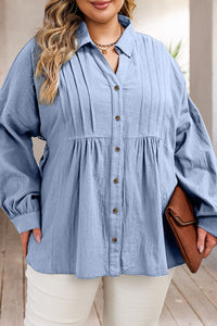 Thumbnail for Plus Size High-Low Button Up Dropped Shoulder Shirt