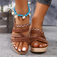 Thumbnail for PU Leather Crisscross Wedge Sandals