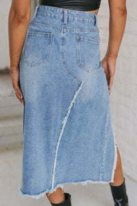 Thumbnail for Raw Hem Slit Denim Skirt with Pockets