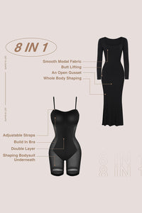 Thumbnail for Basic Bae Built-In Shapewear Square Neck Long Sleeve Maxi Dress