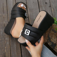 Thumbnail for Letter Trim Wedge Sandals