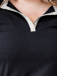 Thumbnail for Plus Size Waffle-Knit Half Snap Long Sleeve Shirt