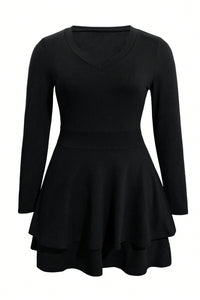 Thumbnail for Plus Size Layered V-Neck Long Sleeve Mini Dress