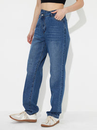 Thumbnail for Asymmetric Waist Jeans with Pockets