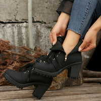Thumbnail for PU Leather Round Toe Block Heel Boots