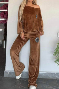 Thumbnail for Full Size Boat Neck Long Sleeve Top and Pants Set