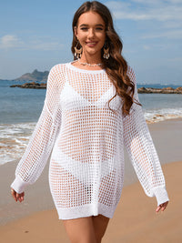 Thumbnail for Backless Boat Neck Long Sleeve Cover Up