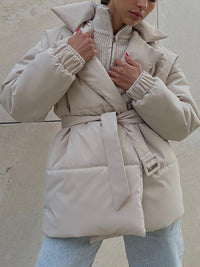 Thumbnail for Puffer Long Sleeve Winter Coat with Belt