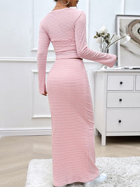 Thumbnail for Devine Striped Boat Neck Top and Skirt Set