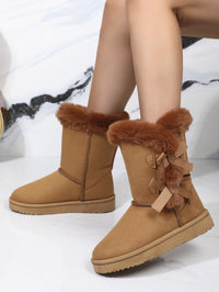 Thumbnail for Bow Thermal Faux Fur Suede Boots