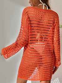 Thumbnail for Openwork Boat Neck Long Sleeve Cover-Up