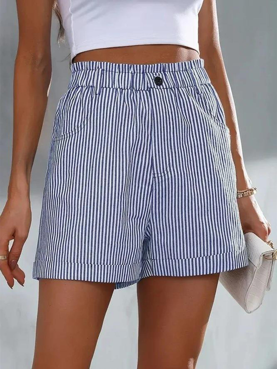 Full Size High Waist Striped Shorts