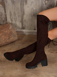 Thumbnail for Leopard Round Toe Block Heel Boots