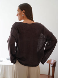 Thumbnail for Round Neck Long Sleeve Knit Cover Up