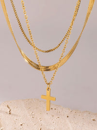 Thumbnail for 18K Gold-Plated Three-Layered Cross Necklace