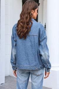 Thumbnail for Button Up Dropped Shoulder Denim Jacket with Pockets