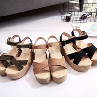 Thumbnail for Crisscross Open Toe Wedge Sandals