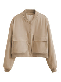 Thumbnail for Pocketed Snap Down Baseball Collar Jacket