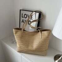 Thumbnail for Straw Weave Leather Strap Tote Bag