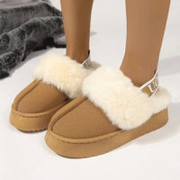 Thumbnail for Plush Platform Slippers with Letter Strap