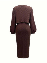 Thumbnail for Open Front Long Sleeve Cardigan and Side Slit Cami Dress Set