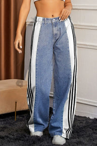 Thumbnail for Contrast Side Striped Wide Leg Jeans